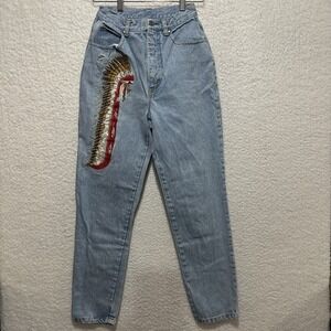 VTG Cambridge Dry Goods Womens Jeans Size 6 Blue Denim Native American Headdress